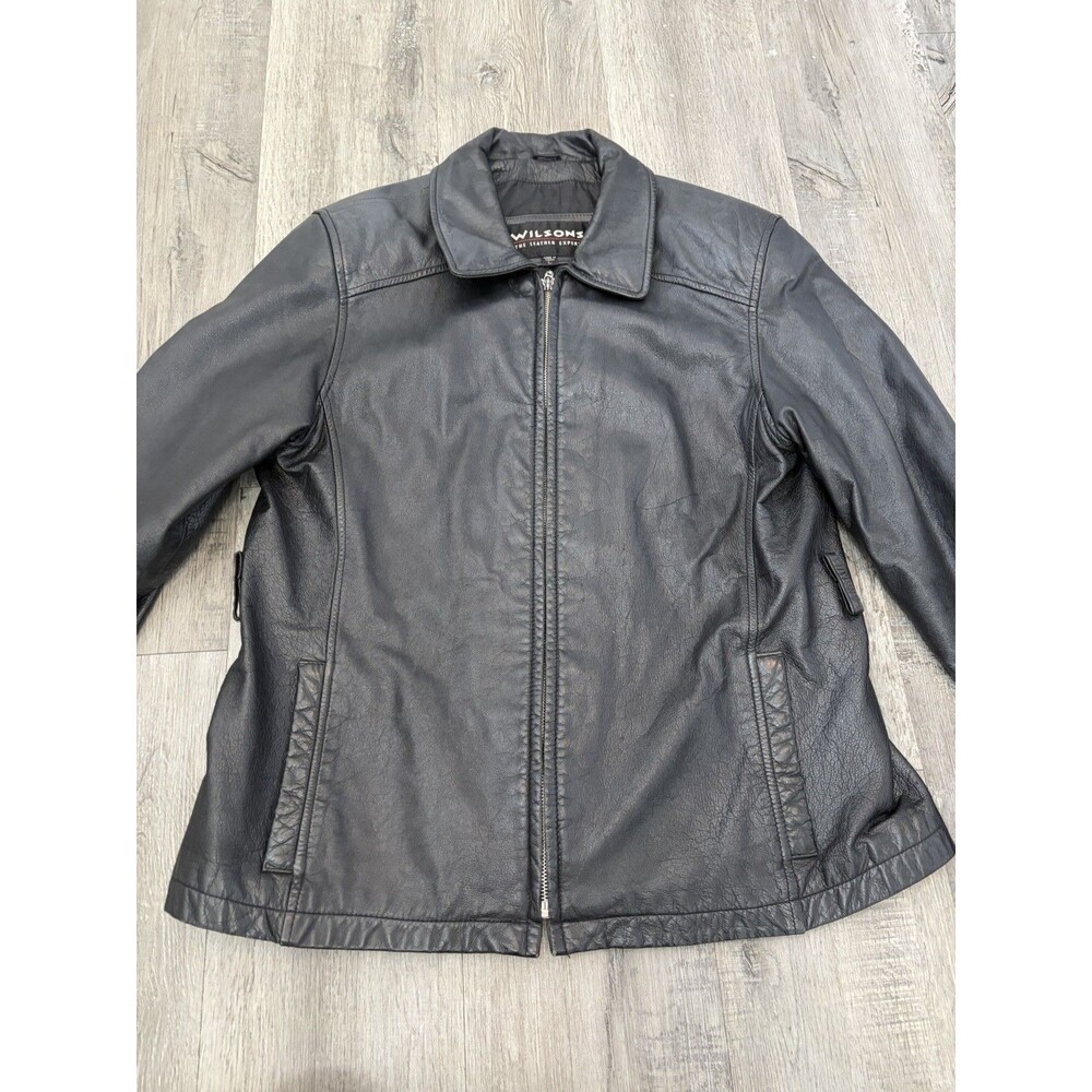 Wilsons Leather Jacket Black Zip Up Women's Size L Biker Motorcycle Goth